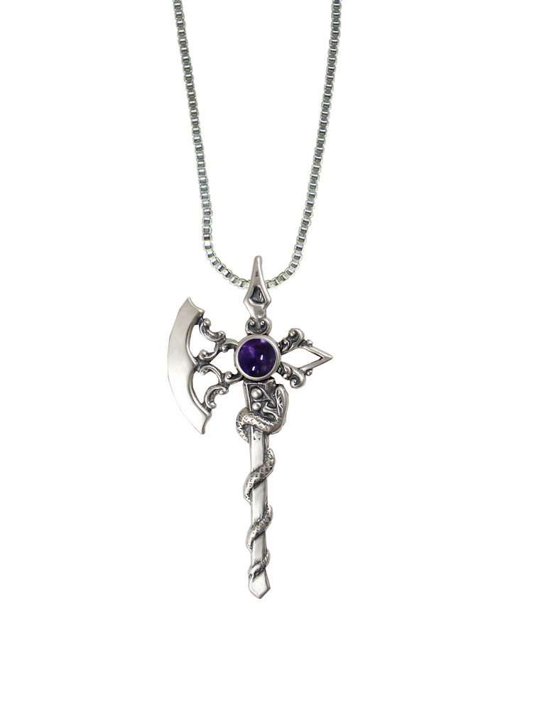 Sterling Silver Royal Battle Axe Pendant With Iolite